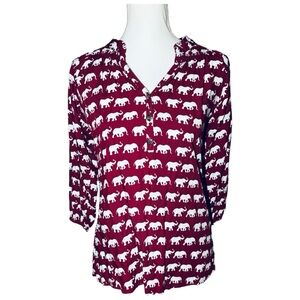Escapada Women's XS Elephant Split Neck Blouse‎ Top Shirt Alabama Football
